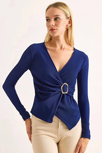 CİDDE Bluză cu mânecă lungă cu cataramă pentru femei cu două rânduri de nasturi