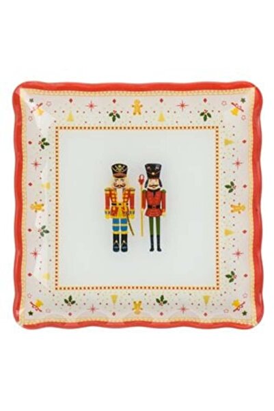 SHOPIENS Farfurie pătrată de desert din sticlă de Crăciun cu model de spărgăt...