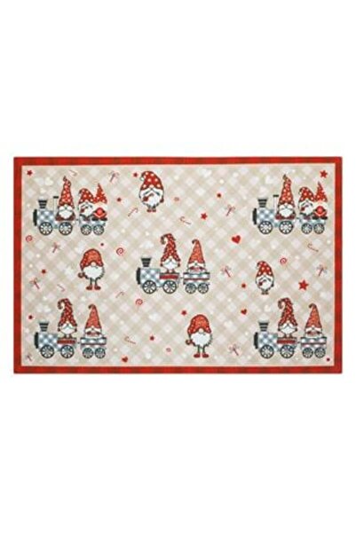 SHOPIENS Covoraș de masă din PVC pentru farfurii de Crăciun, trenulețe Moș Crăciun bej/roșu, 45 x 30 cm