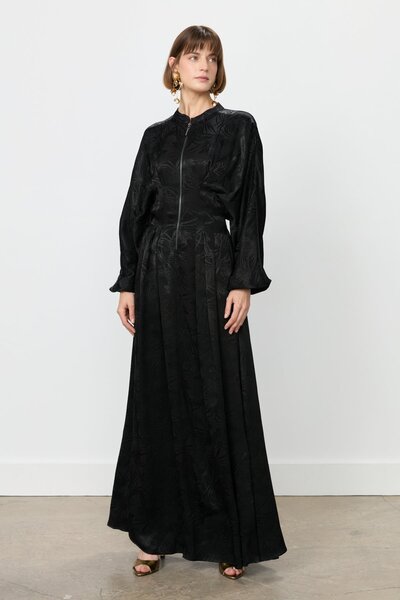 Nihan Önden Fermuarlı Jakar Elbise Siyah