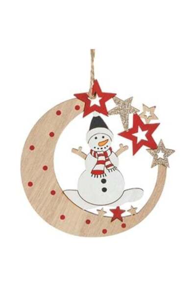 SHOPIENS Ornament de Crăciun din lemn - Lună, Stele, Om de zăpadă, Sclipici a...