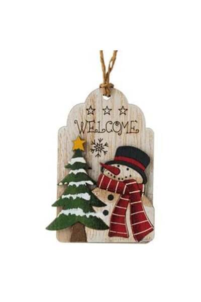 SHOPIENS Χριστουγεννιάτικο Στολίδι Δέντρου - Vintage Ξύλινη Ετικέτα με Χιονάν...