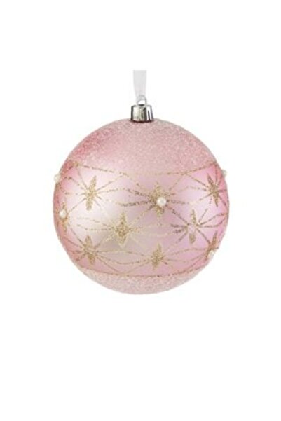 SHOPIENS Ornament de Crăciun cu glob roz și sclipici bej șampanie și pietre Ø...