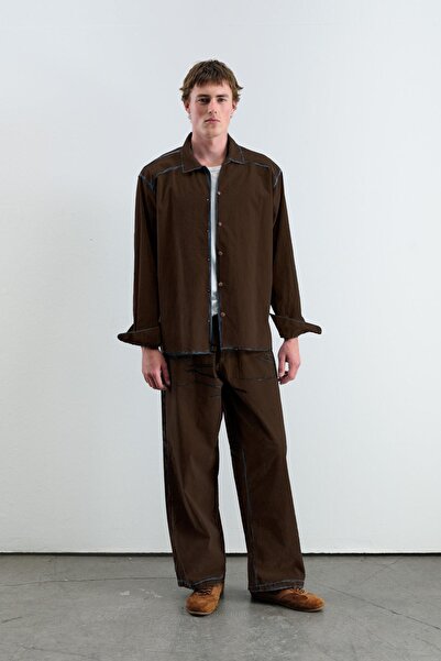 GIESTO Effective Velvet Coated Denim Brown Shirt