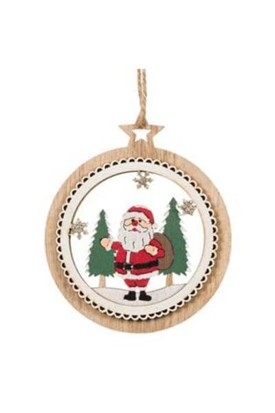 SHOPIENS Ornament de Crăciun din lemn - Glob de Moș Crăciun Ø12 cm