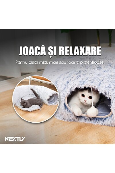 NEXTLY 2-in-1 Plush Pet Haven: Multifunctional Tunnel Bed with Anti-Slip Base, Gray