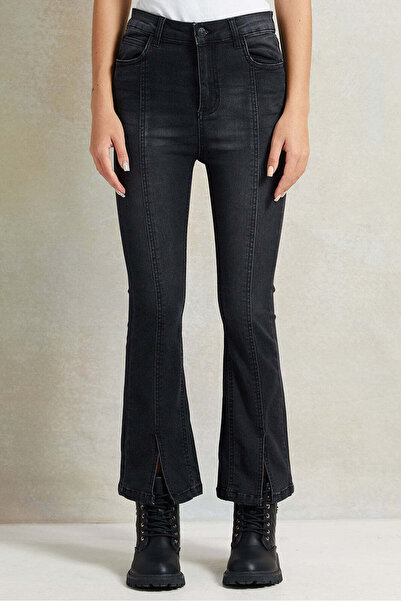 REDTAG Black Skinny Flared Jeans With Front Slit