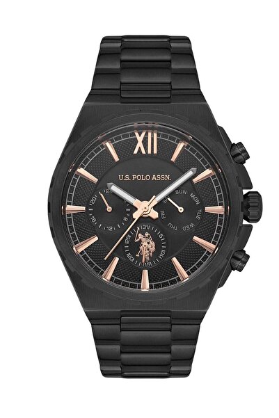 U.S. Polo Assn. Analog Watch For Men Black Dial Black Stainless Steel Band 45...