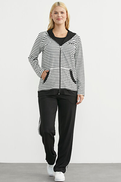 Sementa με κουκούλα Σετ Φόρμας Ριγέ - Μαύρο