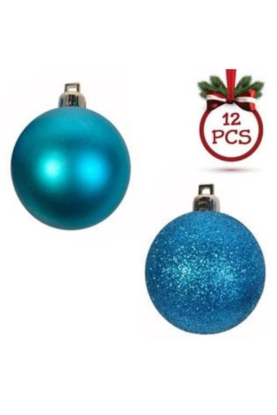 SHOPIENS Set globuri de Crăciun turcoaz mat și sclipici Ø5 cm - 12 buc