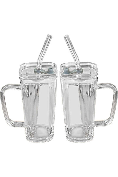 vivimall Soft Drink Glass, Glass, 330 Ml, With Straw And Handle