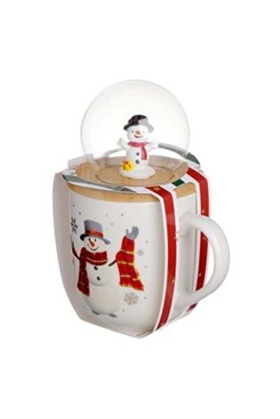 SHOPIENS Cană de Crăciun cu design de om de zăpadă și capac cu glob de zăpadă...