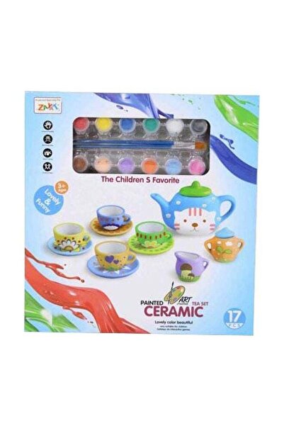 Generic طقم شاي بيكابو الفني الخزفي، 17 قطعة - متعدد الألوان