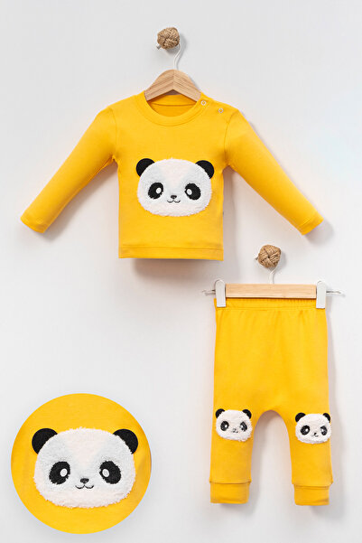 Mora Baby Kids Panda Embroidered 2-Piece Baby Tracksuit Set |   Combed Cotton Fabric, Soft and Comfortable Design (6-9-12-18 Months)