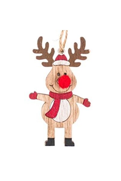 SHOPIENS Дървена коледна украса за елха във формата на елени - нос с помпон, ...