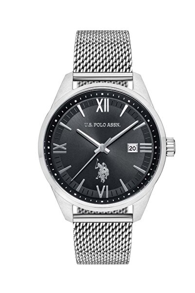 U.S. Polo Assn. Analog Watch for Men, Black Dial, Silver Mesh Band, 43 mm (USPA1001-05)