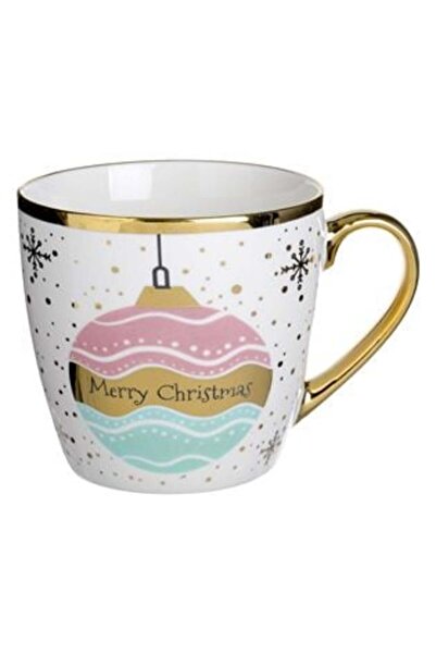 SHOPIENS Ceramic Mug with Christmas Bauble Pattern with Gold Foil Stripes 500 ml