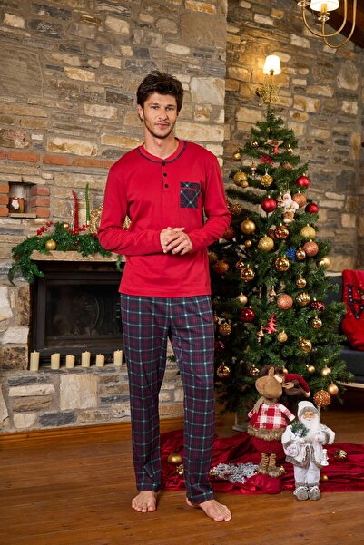 Cossy By Aqua Long Sleeve Plaid Pattern Men's Pajama Set Cossybyaqua 26163 Red-2Xl