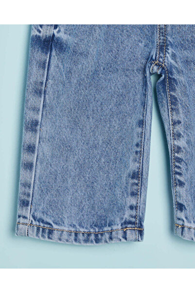 REDTAG Infant Girls Blue Wide Leg Jeans With Patch Pockets