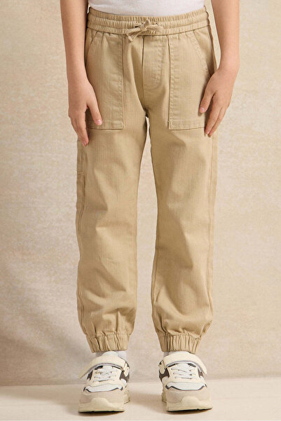 REDTAG Boys Beige Slant Pocket Denim Jogger
