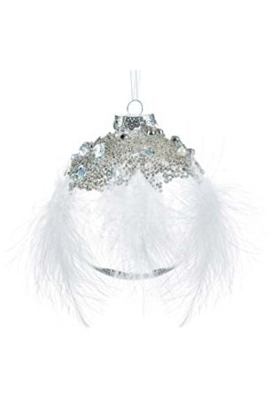 SHOPIENS Ornament de Crăciun pentru brad - Glob transparent cu pietre arginti...