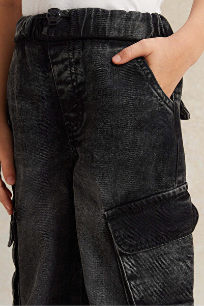 REDTAG Girls Black Cargo Denim Jeans