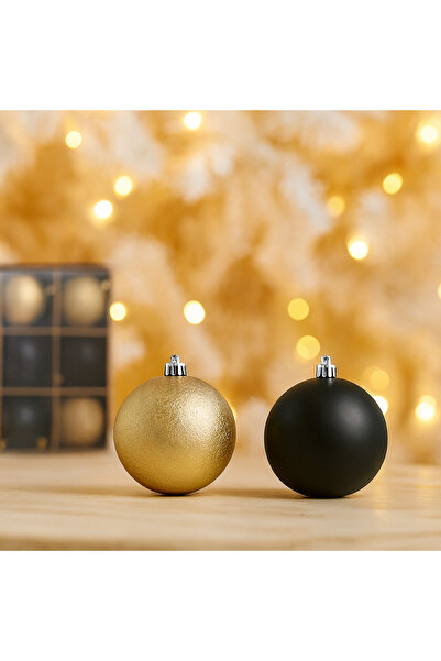 Selgot Set de 9 globuri de Crăciun, diametru 8 cm, negru-auriu
