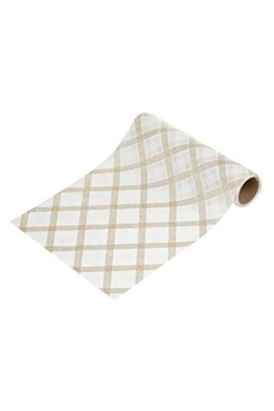 SHOPIENS Material decorativ de Crăciun ecru cu model bej în carouri și sclipi...