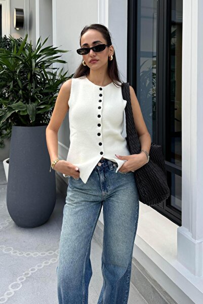 Nazliye Ekru Premium Triko Yelek