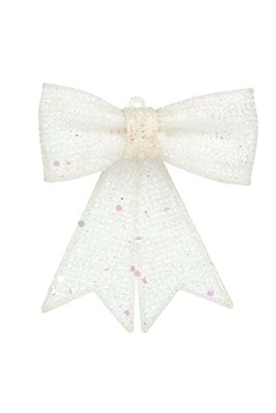 SHOPIENS Λευκό ιριδίζον χριστουγεννιάτικο διακοσμητικό φιόγκο με γκλίτερ 10 εκ.