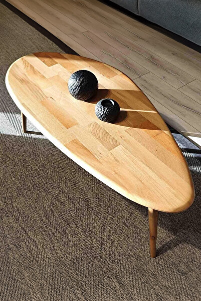 Fawdecor Doğal Ahşap Asimetrik Orta Sehpa – Oval Tasarım, İskandinav Stili