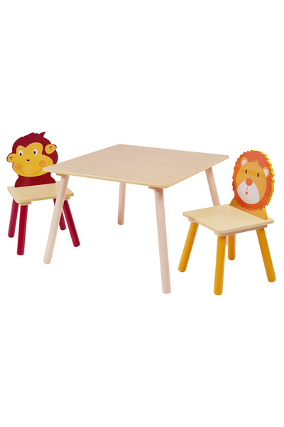 GINGER HOME Set masuta cu 2 scaunele din lemn Animals