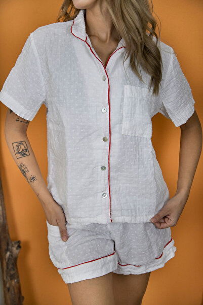 VAROL bumbac 100% Set de pijamale și îmbrăcăminte pentru acasă pentru femei din muselină – alb