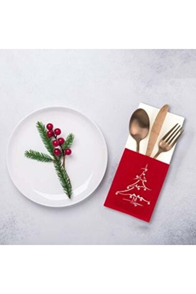 SHOPIENS Christmas Cutlery Holder - Felt Tree Shape Red & White 10 x 23 cm