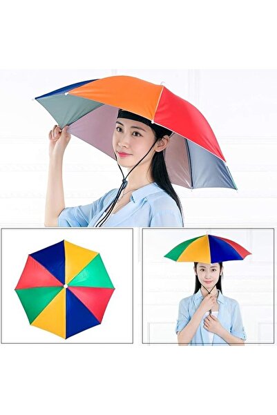vivimall Umbrella Hat, 69 Cm Diameter, Adjustable Head Cord, Uv/Rain Protection, Rainbow