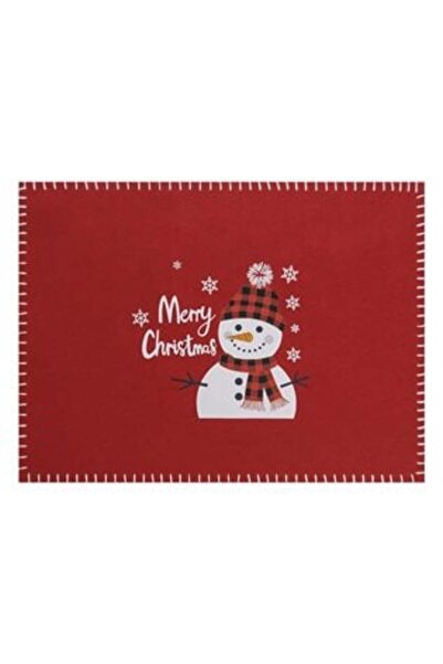 Tessari Set 4 x Christmas plate placemat in red felt with snowman 'Merry Christmas' 40 x 30 cm