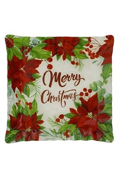 Silver Star Platou de Crăciun din sticlă albă cu ilex și merișoare roșii 30 x...