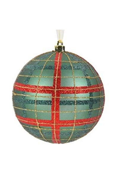 SHOPIENS Ornament de Crăciun - glob verde mat cu model în carouri roșii și au...