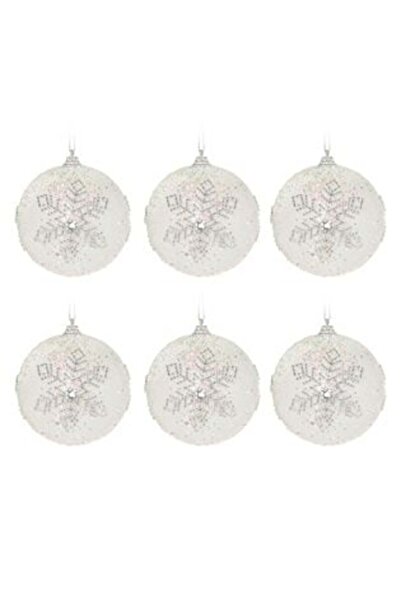 SHOPIENS Set globuri de Crăciun iridescente cu fulgi de zăpadă argintii și sclipici Ø8 cm - 6 buc