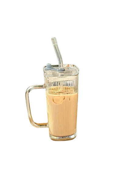 vivimall Soft Drink Glass, Glass, 330 Ml, With Straw And Handle