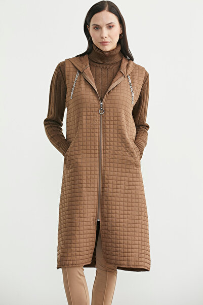 Sementa Hooded Unlined Tunic Length Vest - Mink