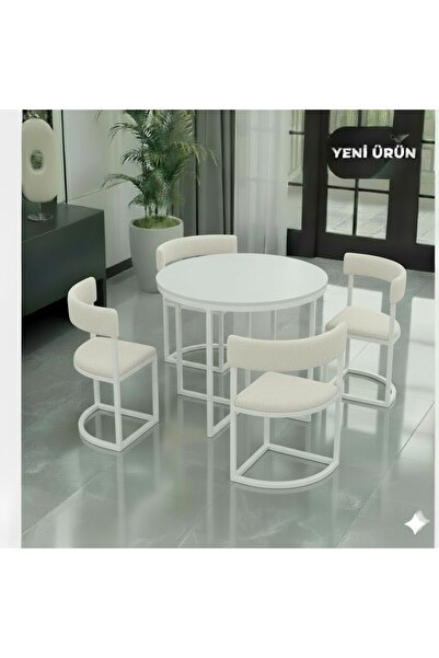 EDMONDA EV AKSESUAR MELİS BEYAZ METAL 90 CM ÇAP YUVARLAK YEMEK MASASI TAKIM 4...