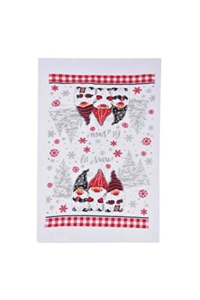 SHOPIENS Prosop de bucătărie de Crăciun din bumbac, alb, cu model Gnome, roșu...