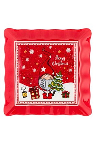 SHOPIENS Farfurie pătrată de sticlă de Crăciun cu design de coroană de pitici...