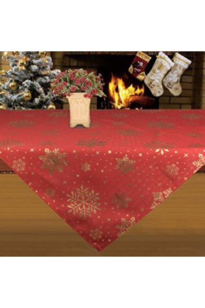 Jumbo Decorative Christmas Tablecloth, Red with Gold Foil Snowflakes, 80 x 80 cm