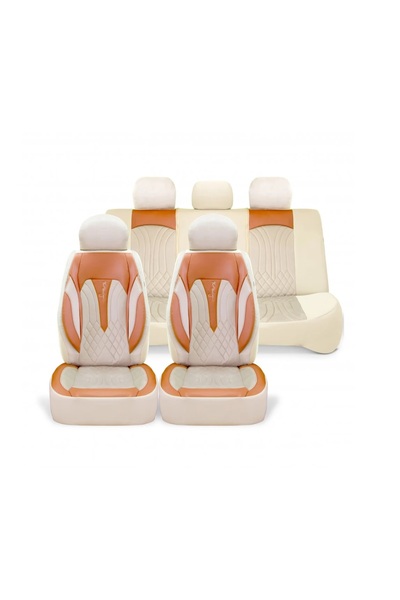 OEM Set huse scaune auto universale SIDNEY material textil crem si piele ecol...