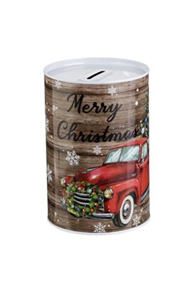 SHOPIENS Cutie de bani metalică cu camion și brad de Crăciun Ø10 x 15 cm