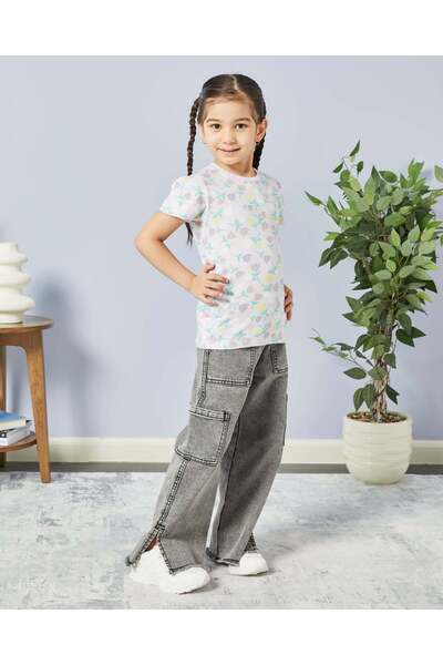 REDTAG Girls Grey Washed Wide Leg Jeans