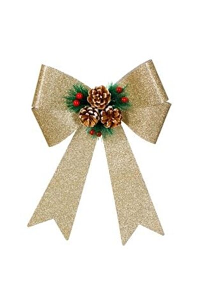 SHOPIENS Fundă decorativă de Crăciun bej șampanie cu sclipici, conuri de pin ...