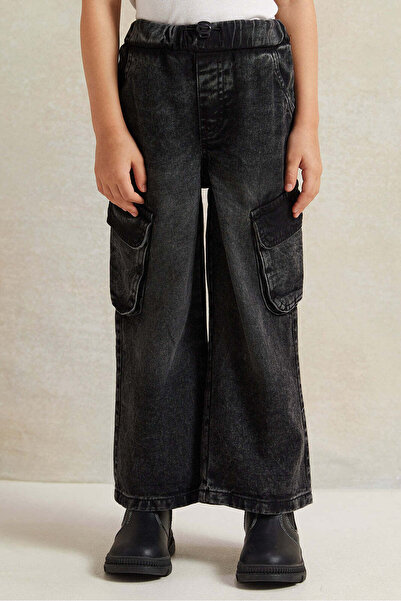 REDTAG Girls Black Cargo Denim Jeans